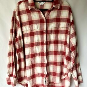 Old Navy Red and White Checkered Boyfriend Shirt
